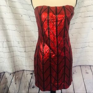 Red Sequined Sequin Mini Dress Clubwear